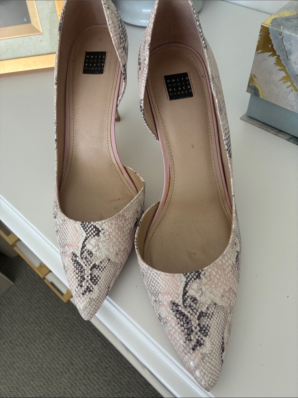 Pink and gray snake skin pumps. Great condition. Size 10